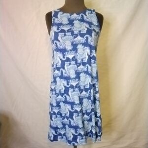 Blue and White Elephant Print Dress
